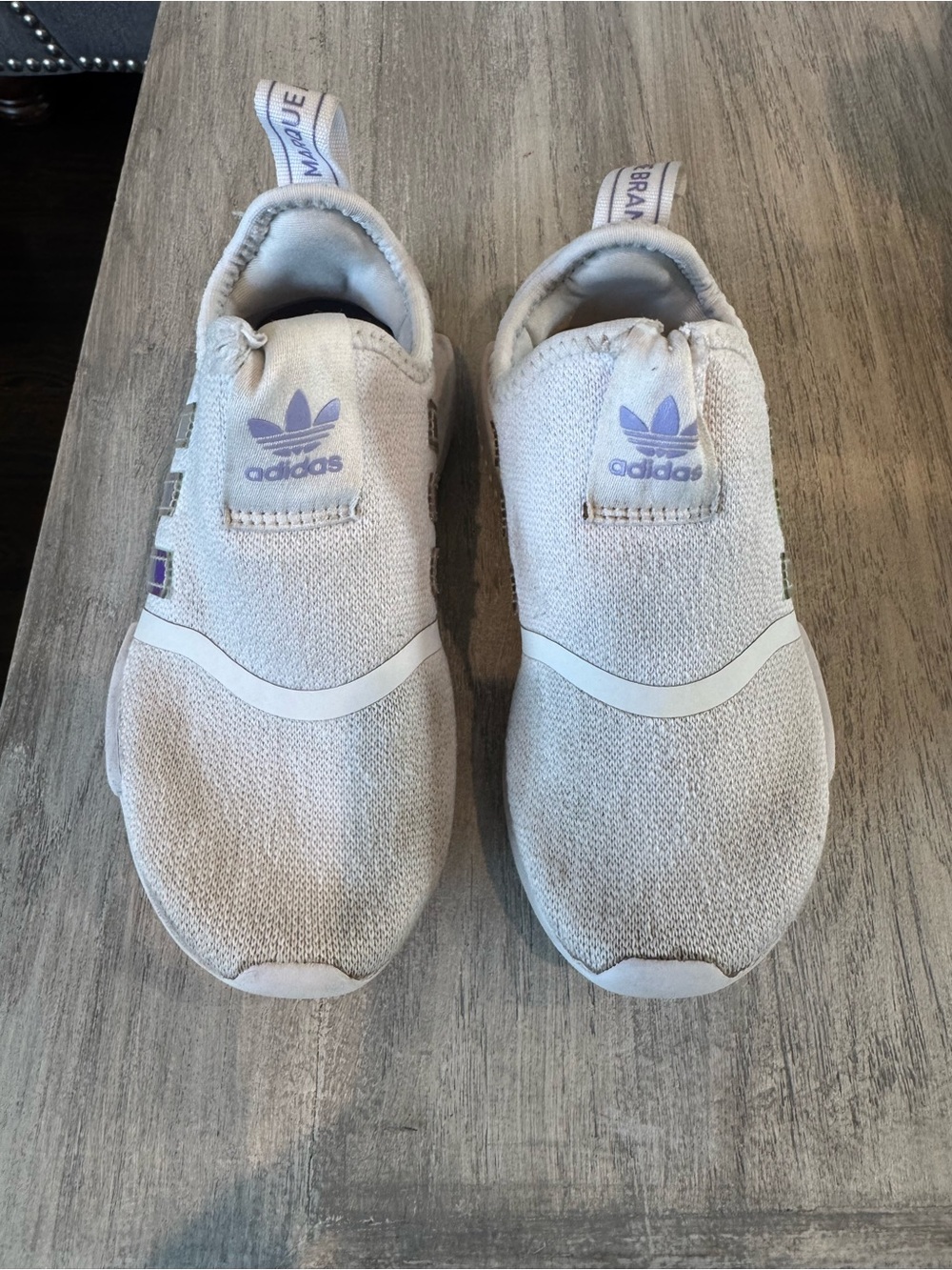 adidas Kids Slip-On Sneakers in White with Light Purple Logo